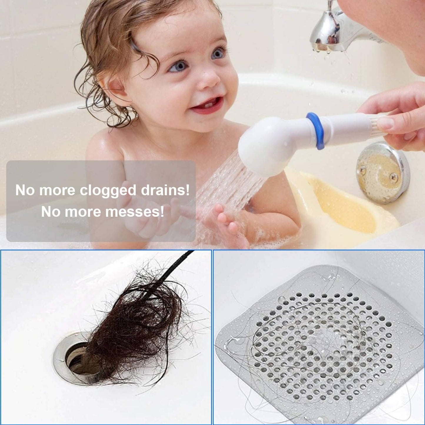 Drain Hair Catcher 2 Packs, Shower/Bathtub Drain Cover, Silicone Hair Catcher for Shower, Square Drain Stopper for Tub,Kitchen,Bathroom Gray/White