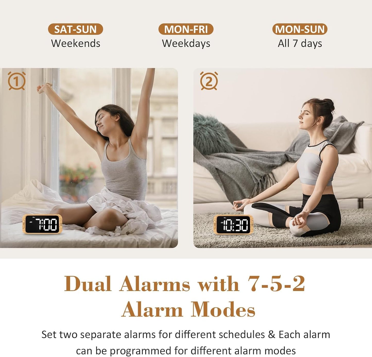 Odokee Digital Dual Alarm Clock for Bedroom with 0-100% Dimmable Display | Easy to Set Alarm Clock with Weekday/Weekend Mode - Loud Alarm for Heavy Sleepers with 5 Sounds Adjustable Volume - Blue
