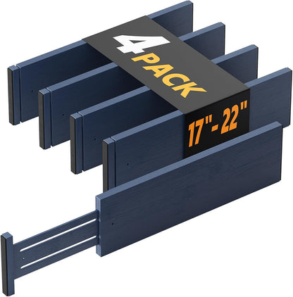 SpaceAid Bamboo 4 Pack Dresser Drawer Dividers, 4.65“ High Adjustable 12.5“-17” Drawer Organizers, Expandable Organization for Clothing, Clothes, Dressers, Black