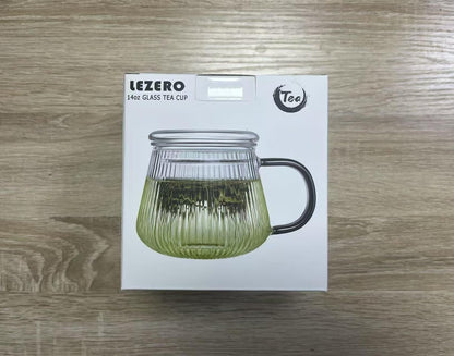 Glass Tea Infuser Cup with Lids and Handle for Blooming & Loose Leaf, 14oz | Borosilicate, Heat Resistance, Lead-free, Microwave & Dishwasher Safe