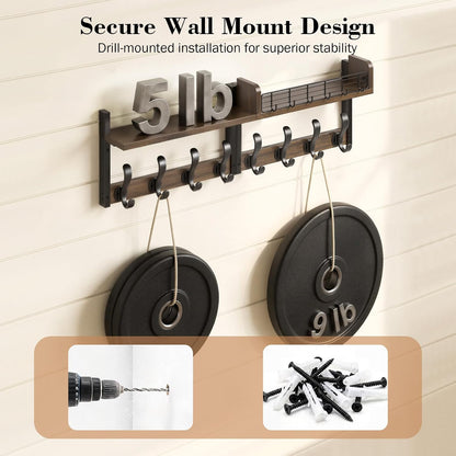 Delamu 29" Large Coat Rack Wall Mount with Shelf, 4 in 1 Shelf with 11 Hooks, Wooden Key and Mail Holder for Wall for Entryway, Living Room and Bedroom, Brown