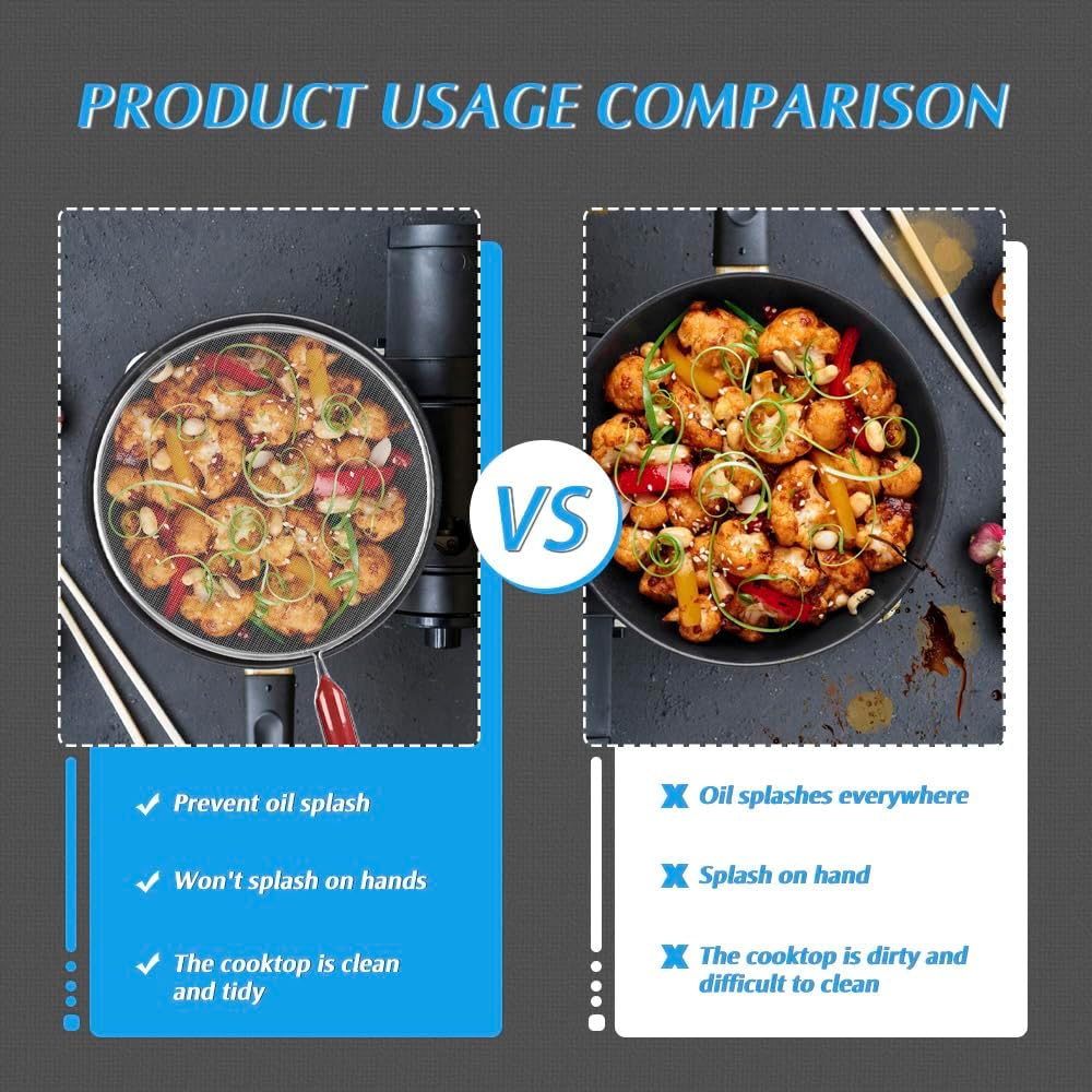 Splatter Screen for Frying Pan, Classic Splatter Screens, Splatter Guard Mesh Stainless Steel Grease Guard Shield with Comfort Grip Handles Set of 4: 11.5", 9.8", 8.3", 7.5'' (29,25,21,19 cm)