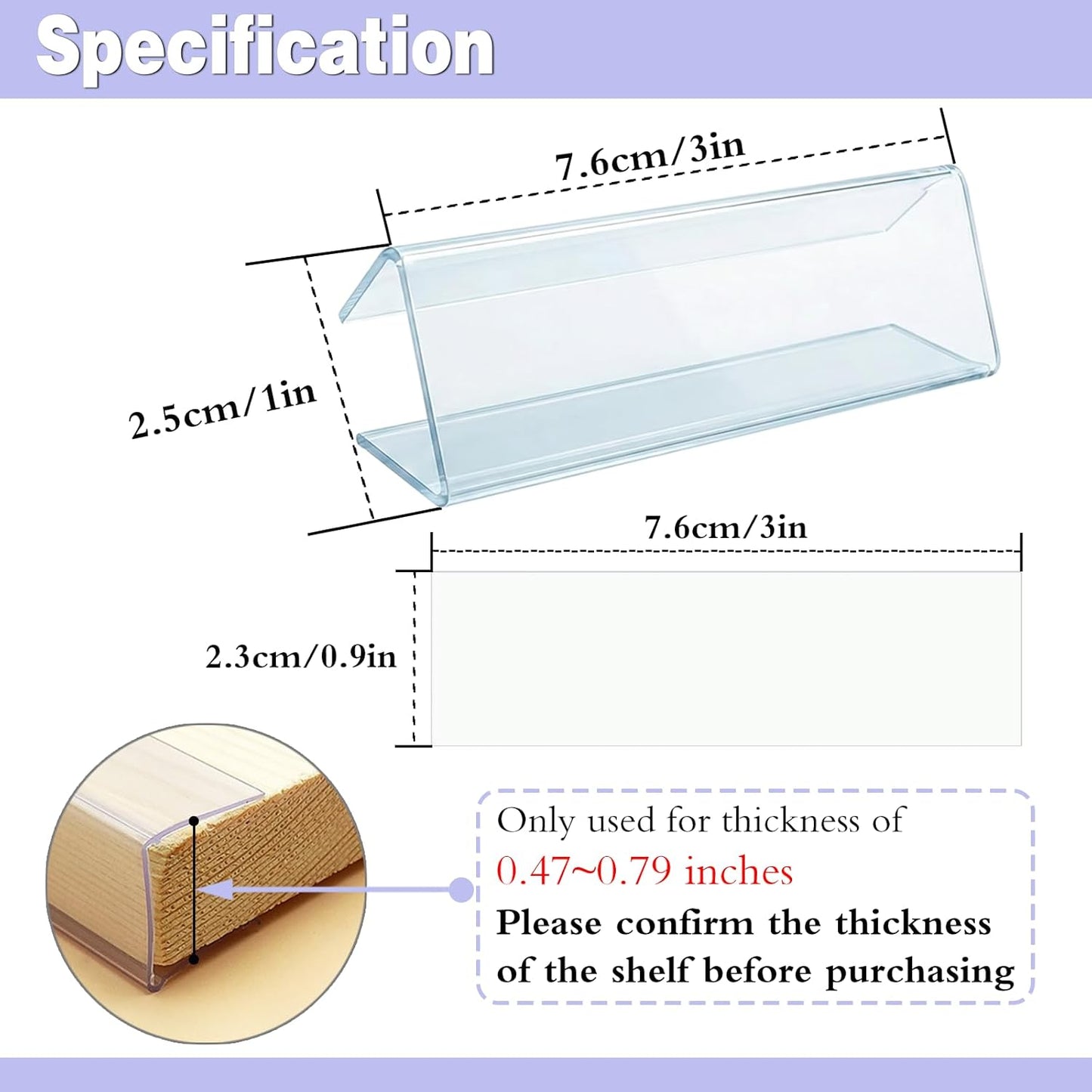 Shelf Label Holder, ELEMGULY 50 Pack Wood Shelf Label Holders Plastic Shelf Label Clip Clear Shelf Sign with 50 Pack Label Inserts for Home Office Library Shelves