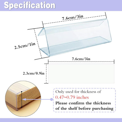 Shelf Label Holder, ELEMGULY 50 Pack Wood Shelf Label Holders Plastic Shelf Label Clip Clear Shelf Sign with 50 Pack Label Inserts for Home Office Library Shelves