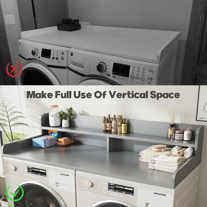 2-Tier Washer and Dryer Countertop with 2.75" H Guard,54" W x 27.5" D Laundry Countertop Cover with Non-Slip Pad,Large Space Laundry Topper for Folding Clothes Over Washer and Dryer-White