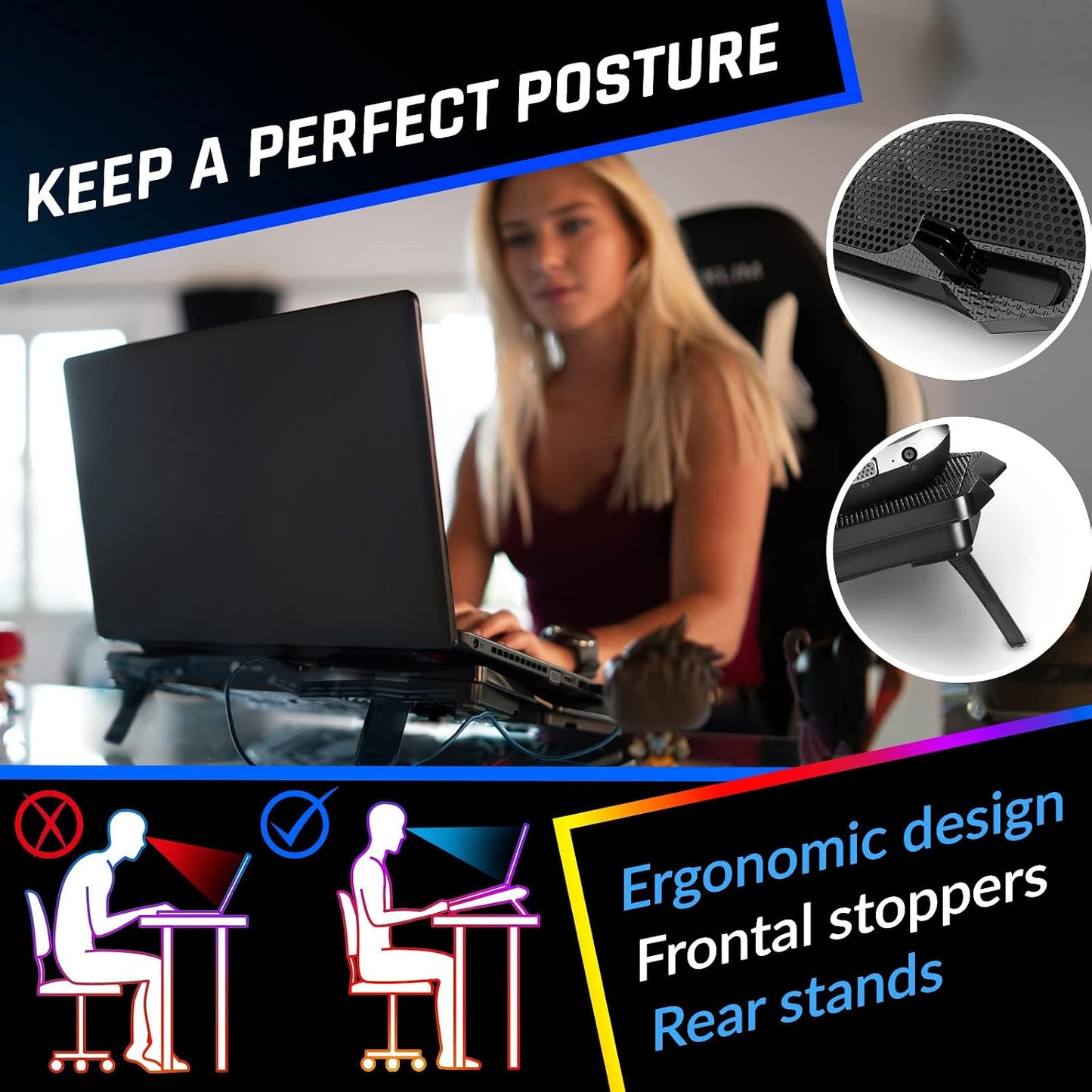 KLIM Wind Laptop Cooling Pad - More Than 500 000 Units Sold - New Version - The Most Powerful Rapid Action Cooling Fan - Laptop Stand with 4 Cooling Fans at 1200 RPM - USB Fan - PS5 PS4 - RGB
