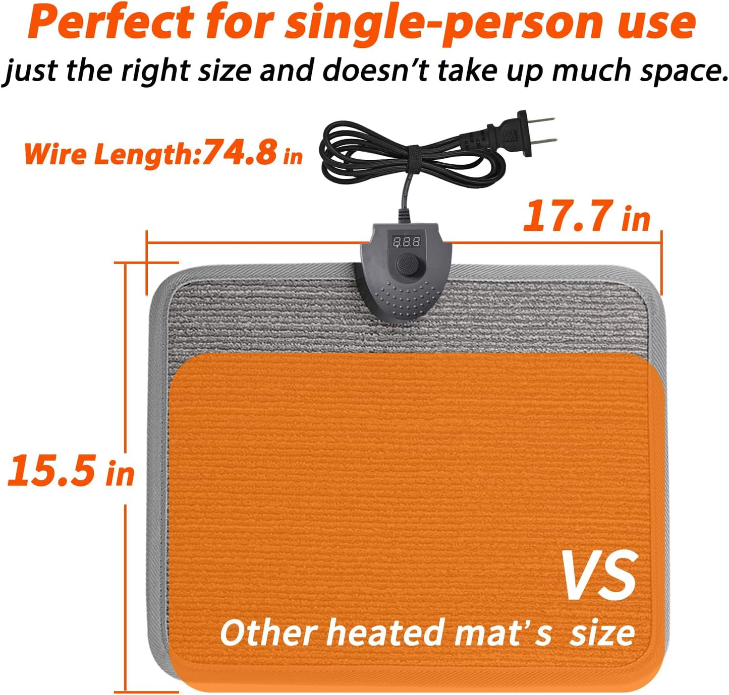 Heated Floor Mat Under Desk for Foot Warmer - Wider 110V Adjustable Temperature Electric Heating Pad - Carbon Crystal & Energy Saving Feet Warmers for Office,Home (Black)