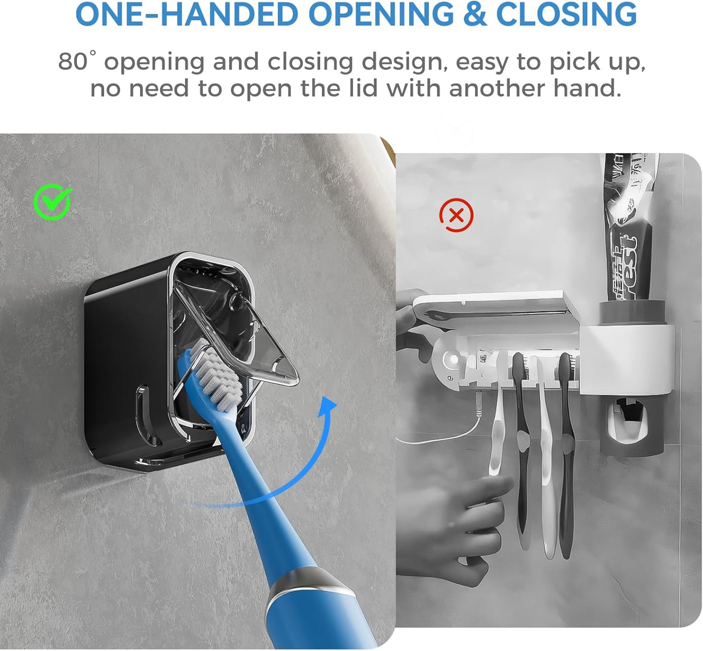 MOPMS Single Slot Toothbrush Holders Wall Mounted with Cover for Bathrooms | 2PCS Toothbrush Cover for Shower, Single Toothbrush Dispenser Storage Organizer for Family & Travel