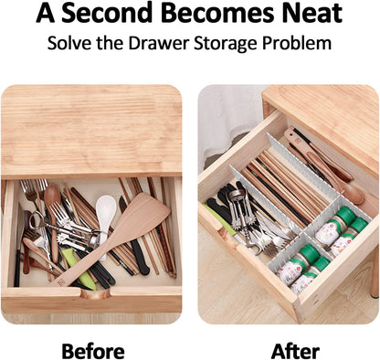 14.5 in White Adjustable Drawer Dividers, TWUTGAYW 8PC DIY Grid Drawer Organizer Dividers, Plastic Organizer Separator for Socks Underwear Makeup Cosmetic Clothes Can Help Tidy Kitchen Bedroom Dresser