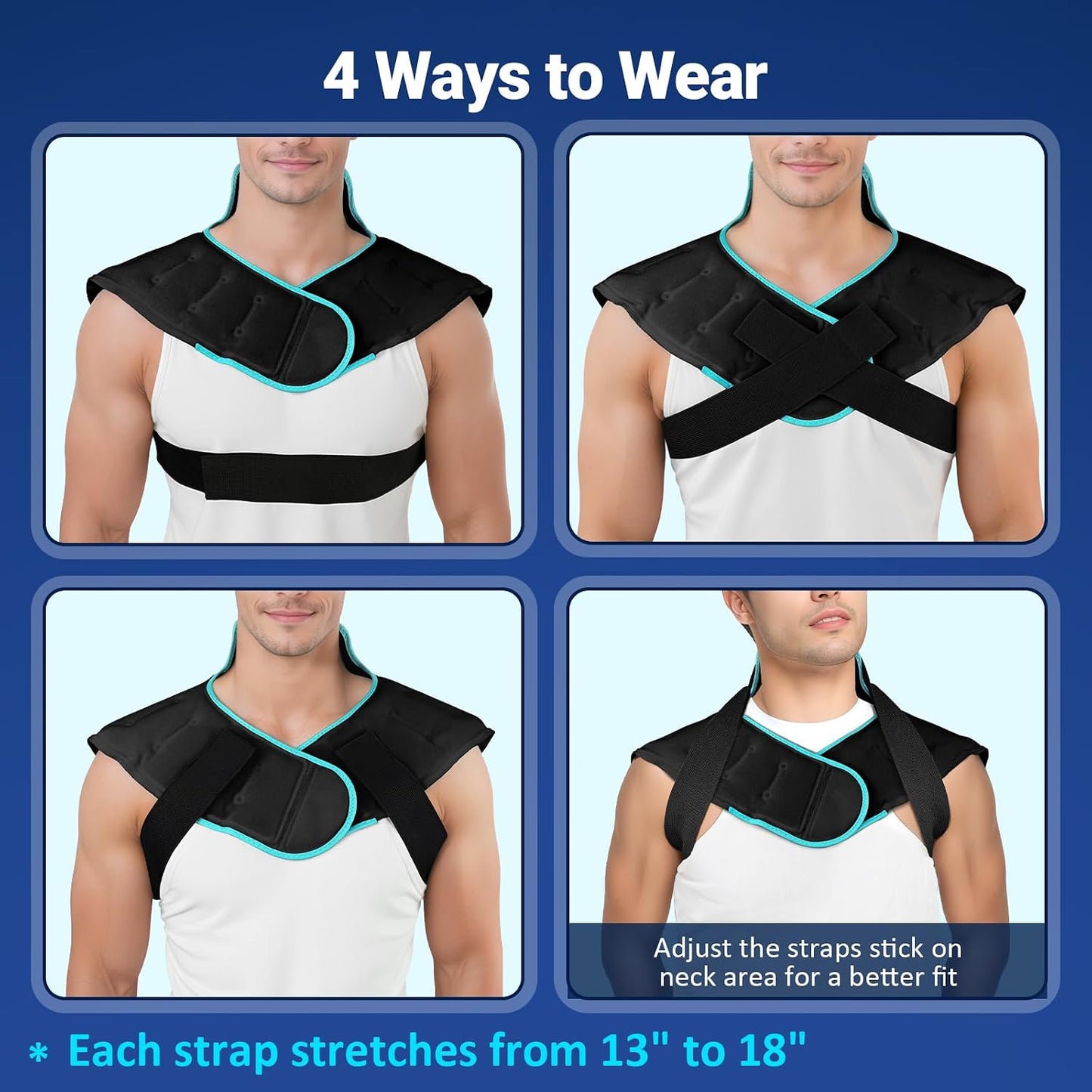 Comfytemp Large Ice Pack for Neck Shoulders Upper Back Pain Relief with Straps, Reusable Gel Ice Wrap Hot Cold Compress Therapy Recovery for Upper Back, Cervical Injuries, Rotator Cuff (Large, Blue)