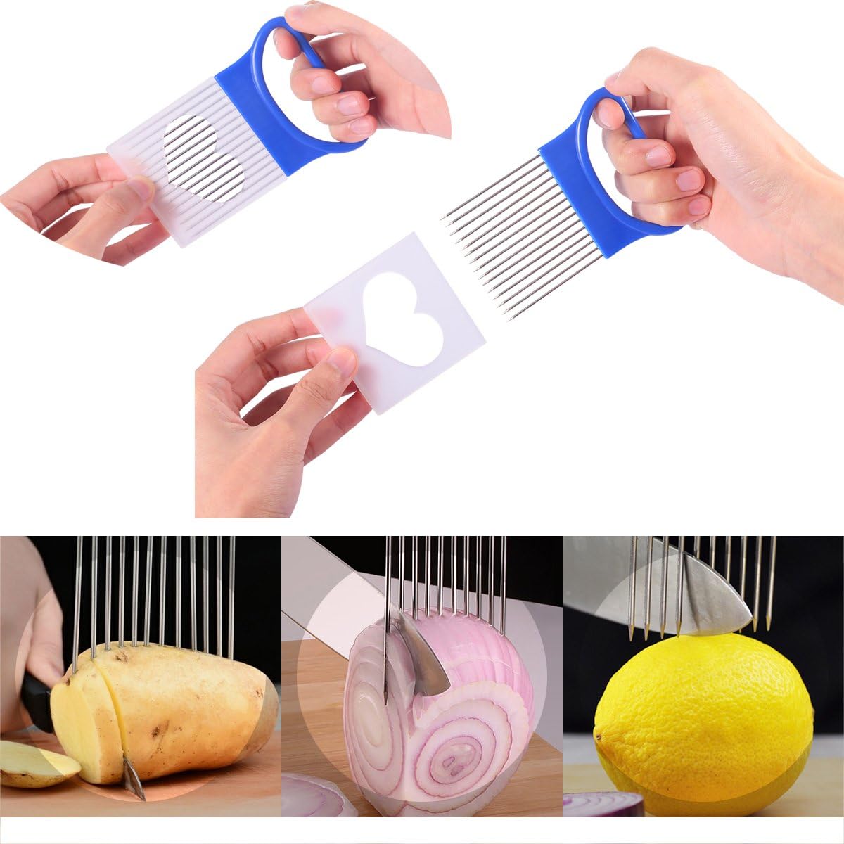 Crinkle Cut Knife set, 1 Fork Slicing Helper 3 Stainless Steel Crinkle Cutter, Fruit And Vegetable Wavy Chopper Knife, Potato Cutter Onion Cutter Fren