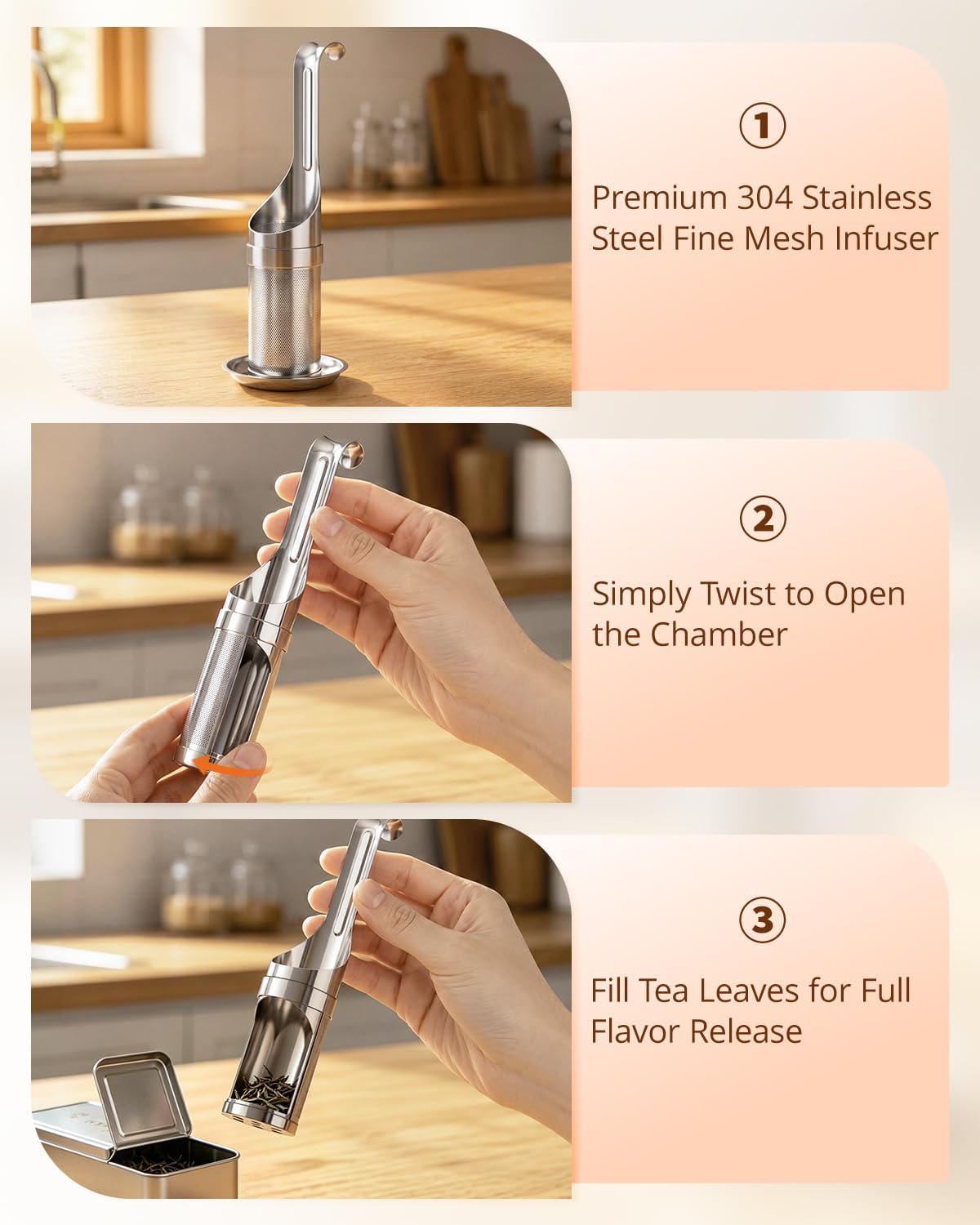 Tea Infuser for Loose Leaf Tea, Stainless Steel Fine Mesh Tea Strainer | 2-in-1 Loose Leaf Tea Steeper, HOUSE AGAIN Tea Filter & Scoop with Long Handle, Easy Fill Reusable Single Cup Tea Ball