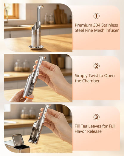 Tea Infuser for Loose Leaf Tea, Stainless Steel Fine Mesh Tea Strainer | 2-in-1 Loose Leaf Tea Steeper, HOUSE AGAIN Tea Filter & Scoop with Long Handle, Easy Fill Reusable Single Cup Tea Ball