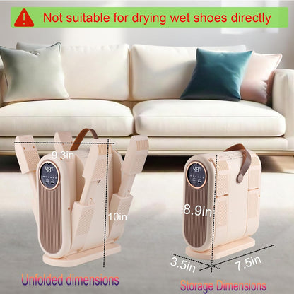 Portable Boot Dryer Folds for easy storage Constant-temperature dehumidification Features aromatherapy deodorization 360-minute timer 4 boot heaters Suitable for work boots ski boots sneakers socks