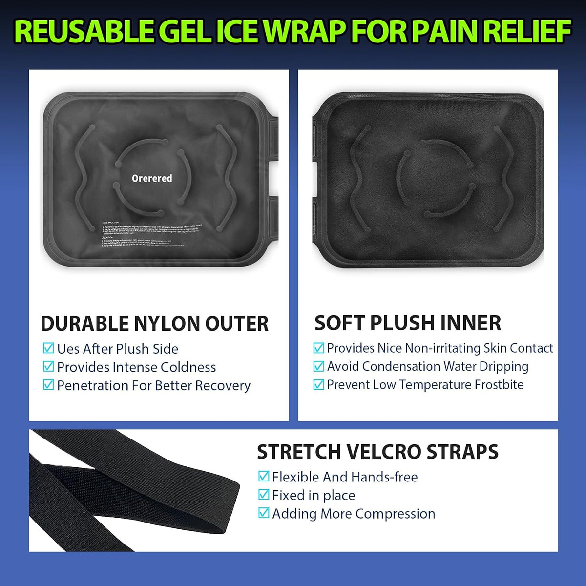 Ice Packs for Injuries Reusable Knee Gel Ice Pack Wrap for Swelling Black