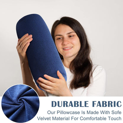Remerry 2 Pcs Velvet Neck Roll Pillow Covers, 16 x 6 Inches, Navy Blue