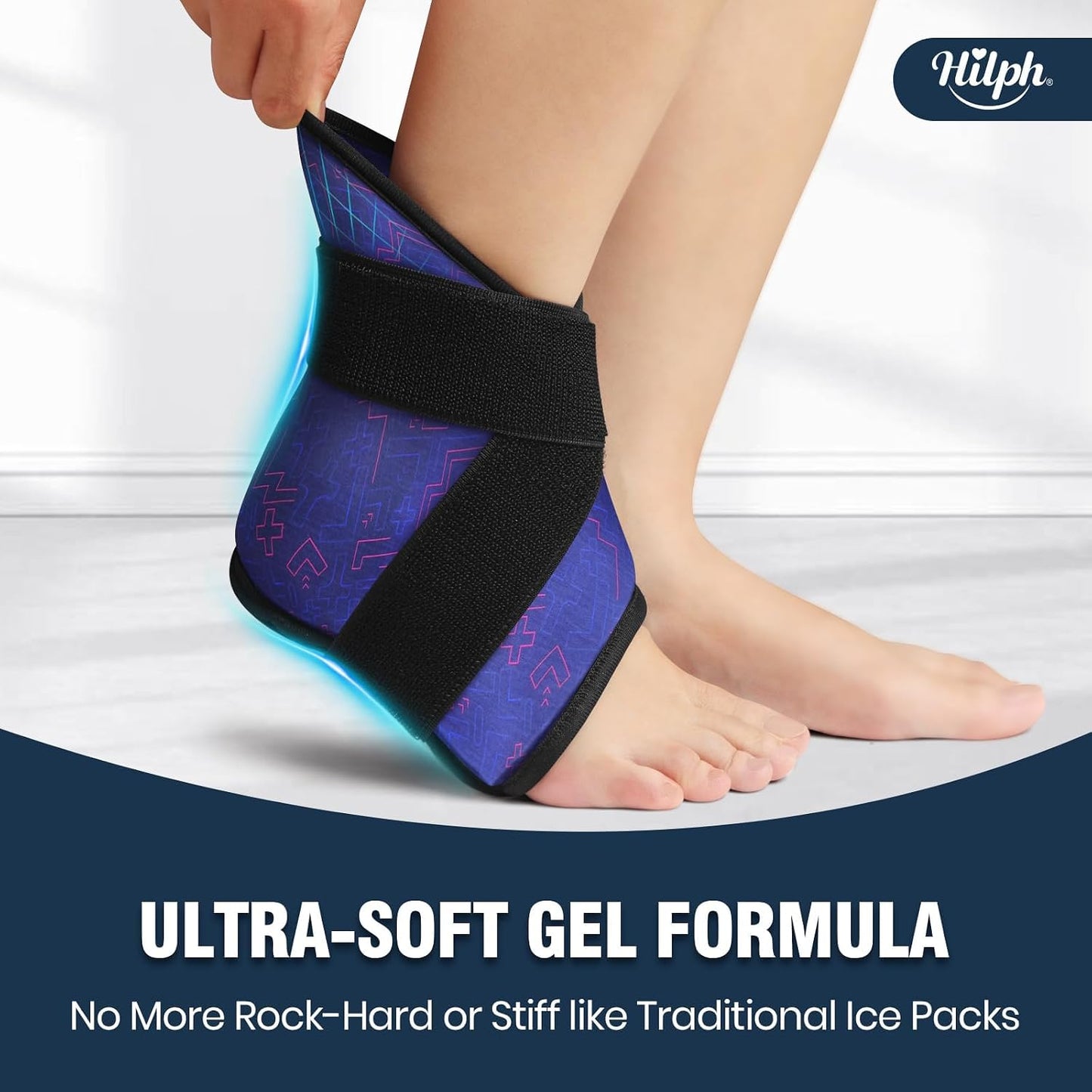 Hilph Ankle Heel Ice Pack Wrap for Swelling, Achilles Tendonitis, Sprain | Longer Strap for Cold Compression Therapy, Flexible Gel Foot Ice Pack Wrap, for Ankle Surgery Recovery, Plantar Fasciitis