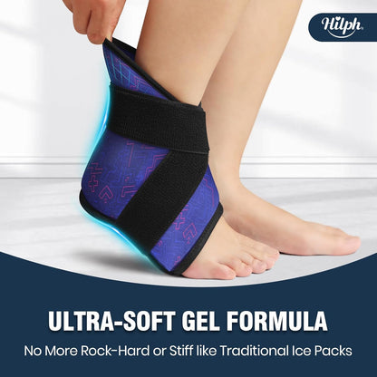Hilph Ankle Heel Ice Pack Wrap for Swelling, Achilles Tendonitis, Sprain | Longer Strap for Cold Compression Therapy, Flexible Gel Foot Ice Pack Wrap, for Ankle Surgery Recovery, Plantar Fasciitis