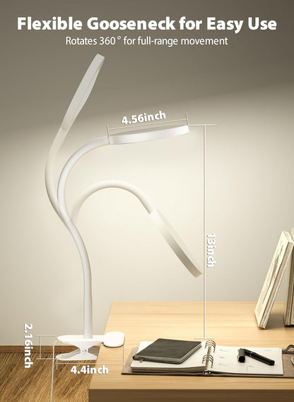 White Clip On Reading Light, 450LM Book Light, CRI95, 3 Modes Stepless Dim | CRI95 eye-caring LED provides natural lighting for reading, studying, and bedside use with adjustable brightness and modes