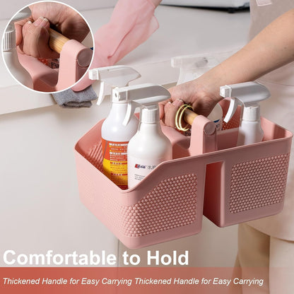 Plastic Shower Caddy Portable Shower Basket with Bamboo Handle, White | Cleaning Caddy Organizer Storage Tote for Bathroom, College Dorm Essentials, Bath Toy Storage