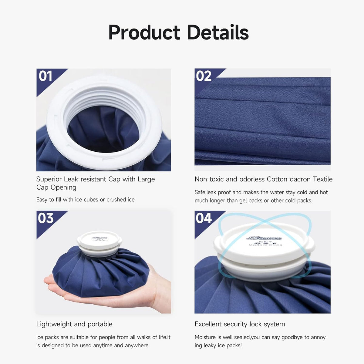 BICAREE Ice Pack for Injuries Reusable, Ice Bags Hot Water Bag for Hot & Cold Therapy and Pain Relief with Cover, No-Leak Elastic Breathable Ice Bag, Size 11"