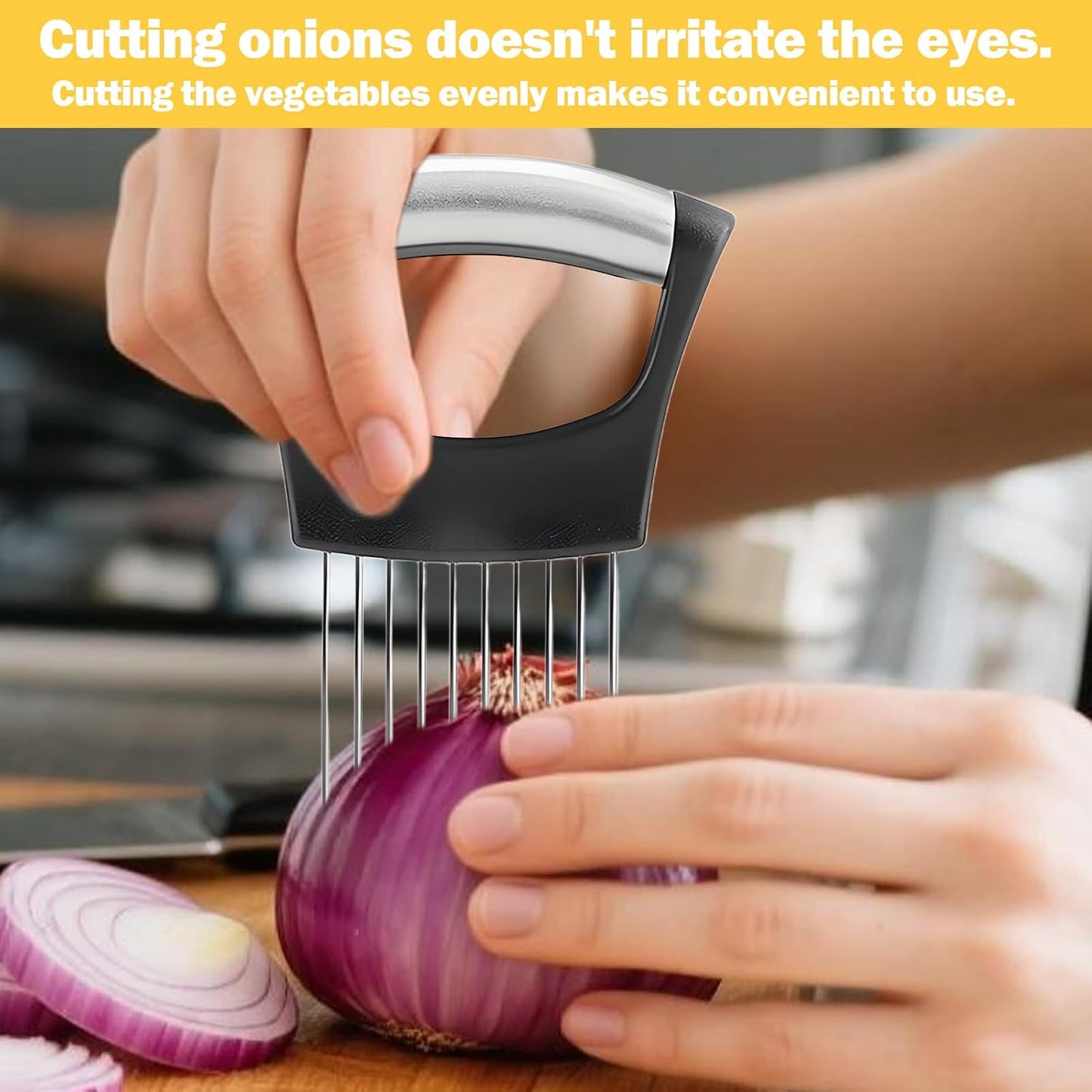 2 Pcs Onion Slicer,Onion Holder For Slicing,Chopper,Tomato Slicer,Cutter Slicer,Stainless Steel Tomato Vegetable Cutter For Potato, Avocados, Eggs, Food Assistant.