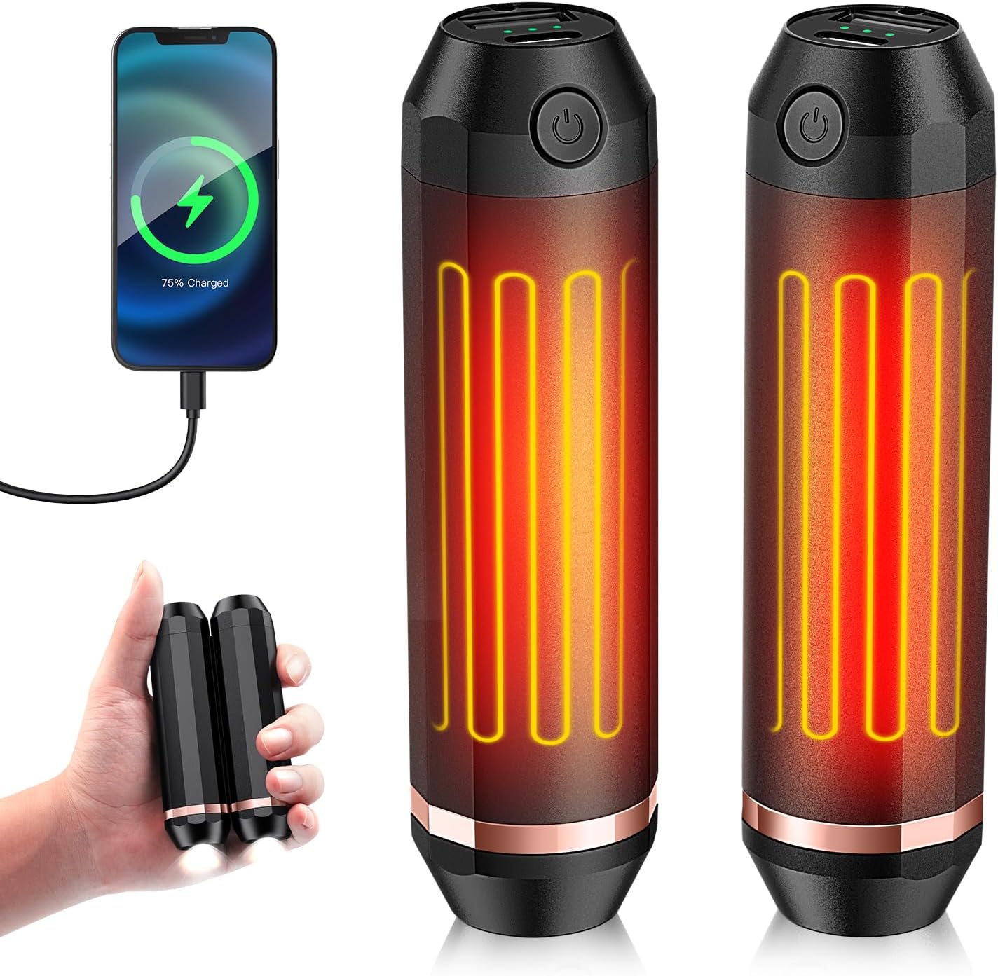 3-in-1 AI Hand Warmers Rechargeable 10000mAh 24Hrs 360° Heating | Dual Power Bank & Flashlight, Portable Pocket Heater, Outdoors Hunting Camping Accessories, Gift for Men Women