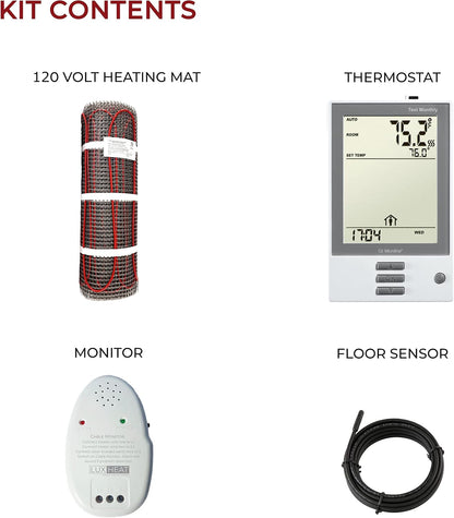 LuxHeat 60 sqft Floor Heat System, Prog Thermostat - 120V Heated Floor Mat