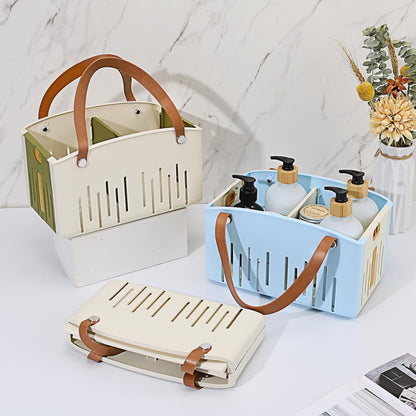 Portable Shower Caddy Collapsible Plastic Shower Basket Tote with Handles Removable Divider, Cleaning Caddy Storage Organizer for Bathroom College Dorm (White)