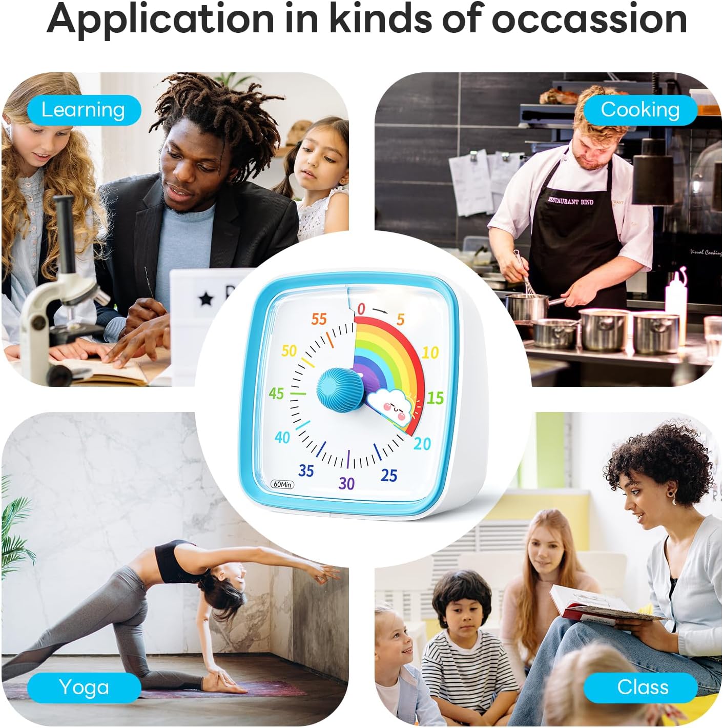 Yunbaoit Visual Timer with Night Light, 60 Minute Countdown, Light Blue | 3 Alarm Modes, Mute Flash, for Kids and Adults, Time Management Tool for Classroom, Home, School, and Work