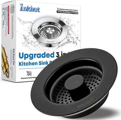 Upgraded 3 in 1 Kitchen Sink Drain Strainer | Stainless Steel Sink Stopper, Anti-Clogging Food Catcher Basket, Bounce Core Drain Strainer Plug for 3 1/2 inch Drain