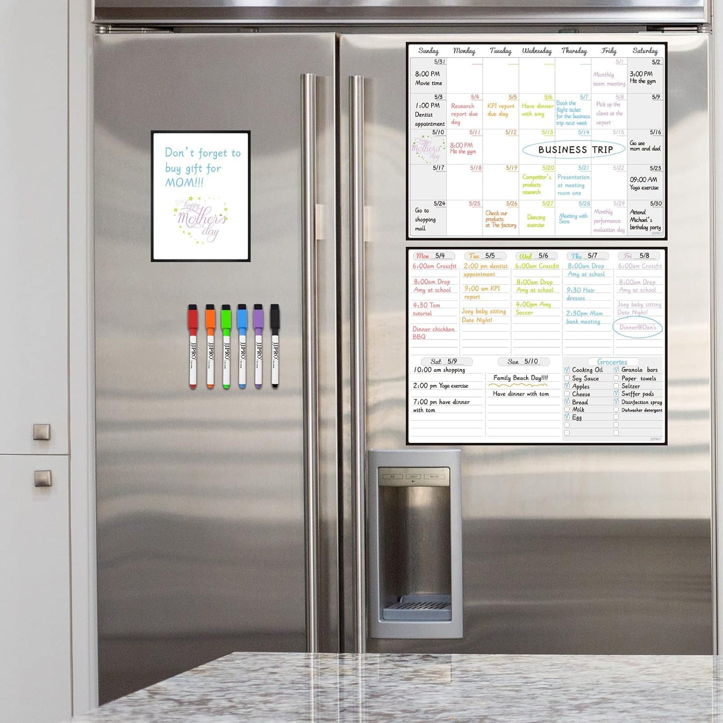 JJPRO Magnetic Dry Erase Chore Chart Set for Fridge-Used for Multiple Kids-One Chore Chart and Two Bonus Dry Erase Pad/Grocery Boards-Behavior Chart for Multiple Kids