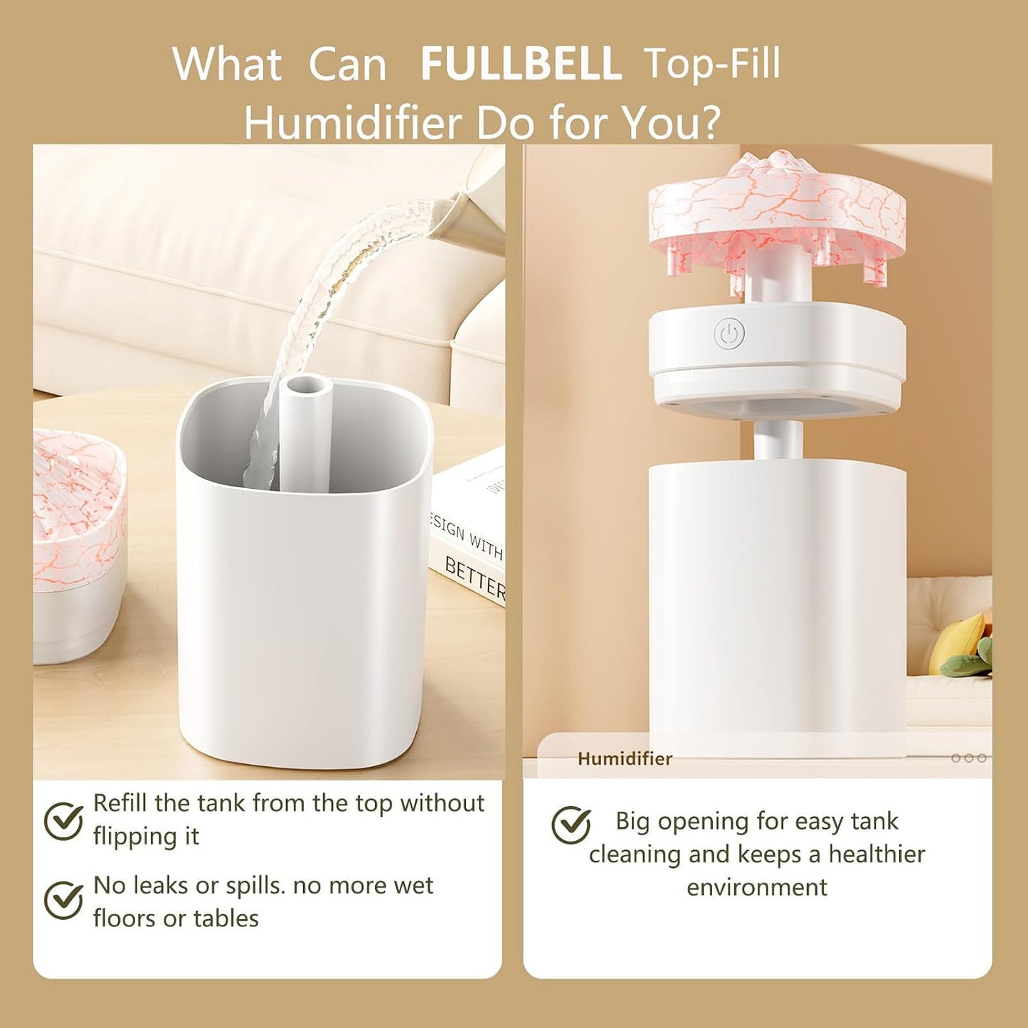 300ml Cool Mist 7 Colorful Lights Humidifier, 10-20 Hour Runtime for Plants | USB 24dB small Brown humidifier, 7 color lights & 2 mist modes, auto shut-off for bedroom, baby nursery, home office