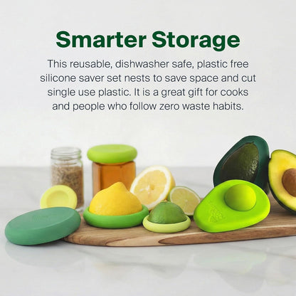 Food Huggers 7pc Gift Set Silicone Food & Avocado Savers Set | Reusable BPA Free Produce Storage | Airtight Seal for Onion, Tomato, Avocado, Lemon, Cans & More | Dishwasher Safe, Sage Green