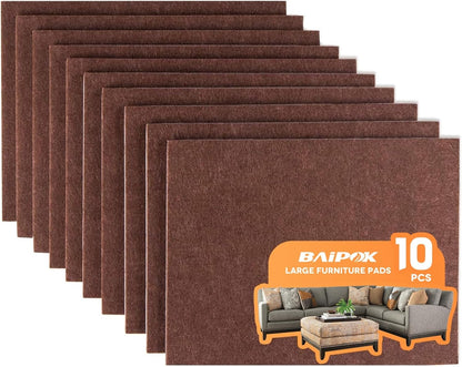 Felt Furniture Pads 10pcs 8" x 6" Adhesive Large Felt Pads, Cuttable | Chair Leg Pads, Hardwood Floor Protectors for Furniture, Black