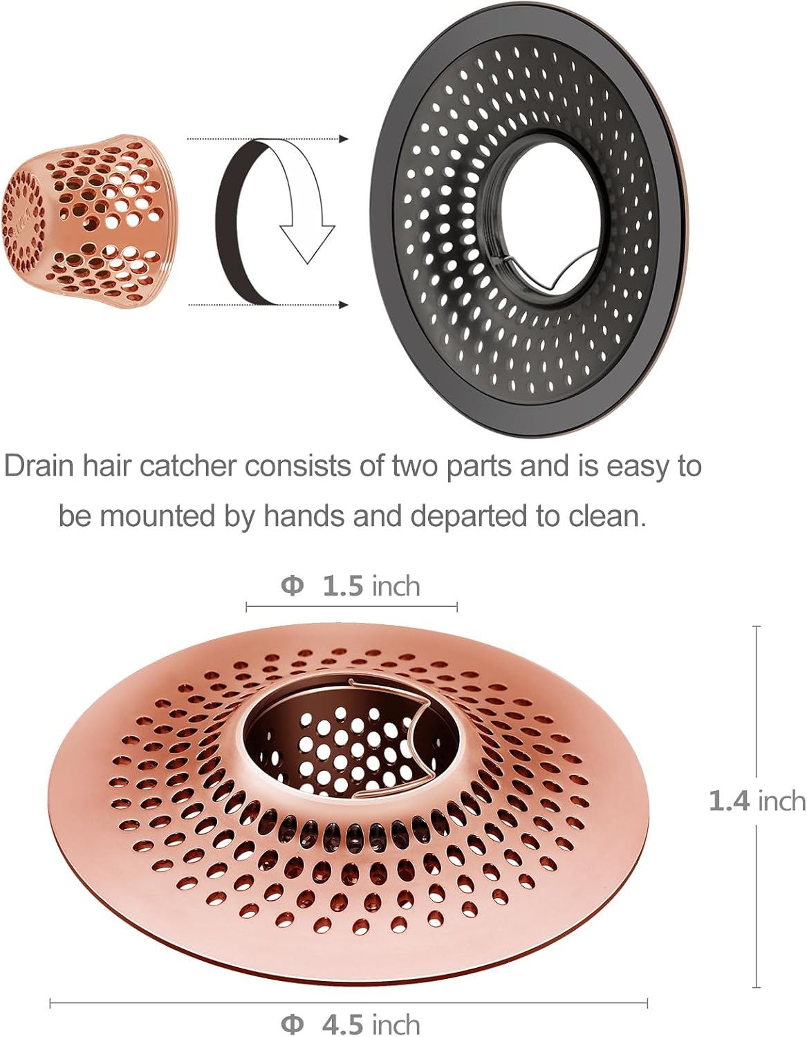 LEKEYE Drain Hair Catcher/Bathtub Shower Drain Hair Trap/Strainer Stainless Steel Drain Protector(Patented Product) | Stainless Steel