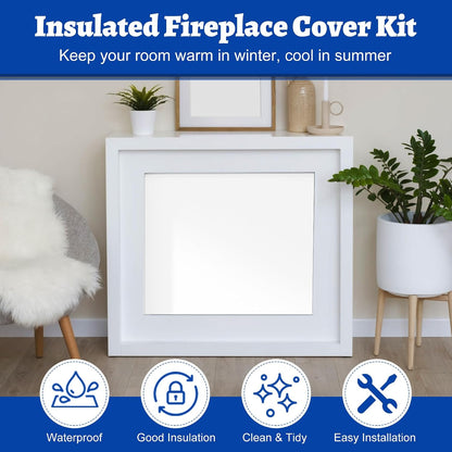 Fireplace Cover, 3-Layer Insulation Fireplace Draft Blocker with Strips, Inside Fireplace Draft Stopper Stops Heat Loss & Keep Drafts Out, Covers Up to 39" x 55" Fireplace, White Surface
