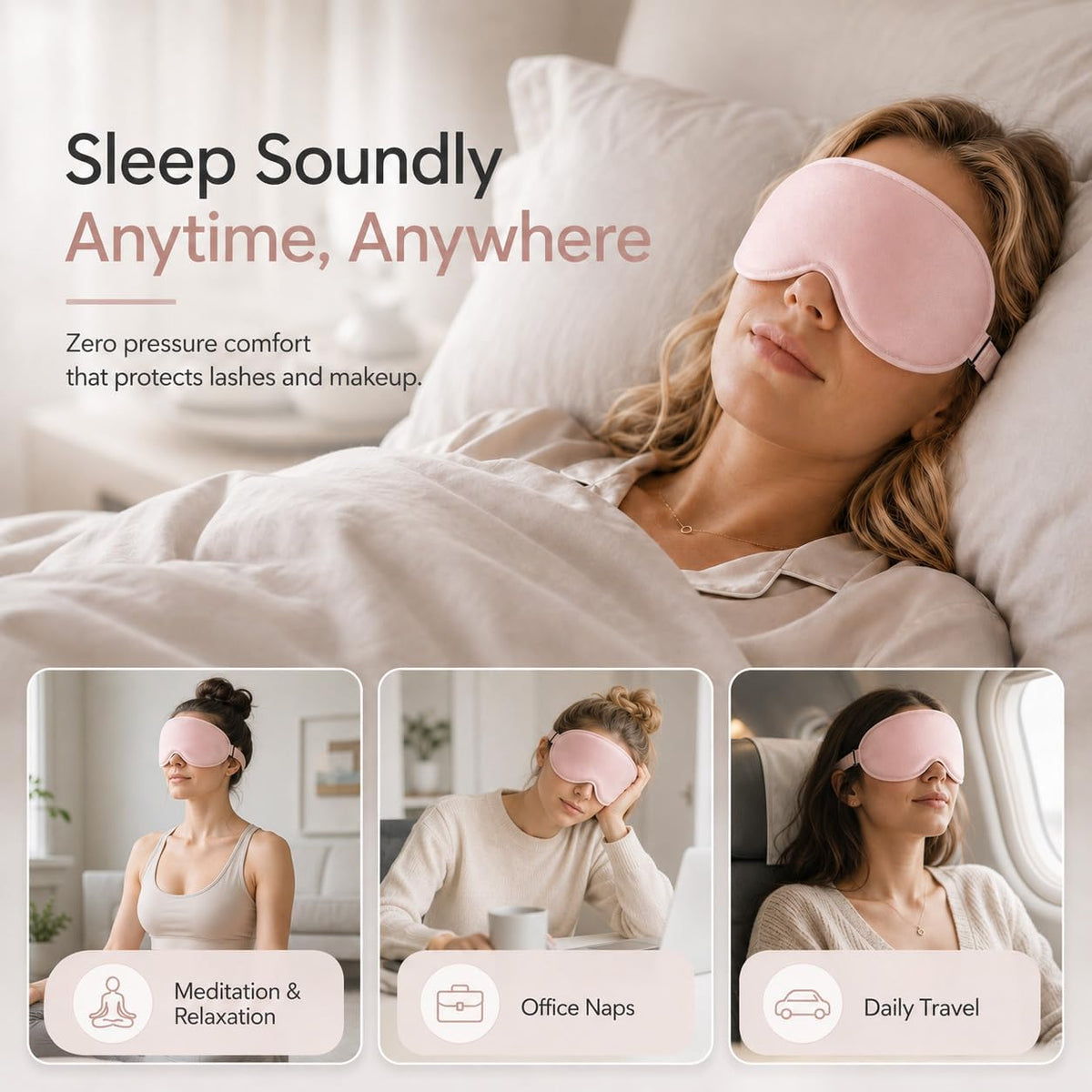 3D Contoured Zero Pressure Blackout Sleep Mask for Side Sleepers