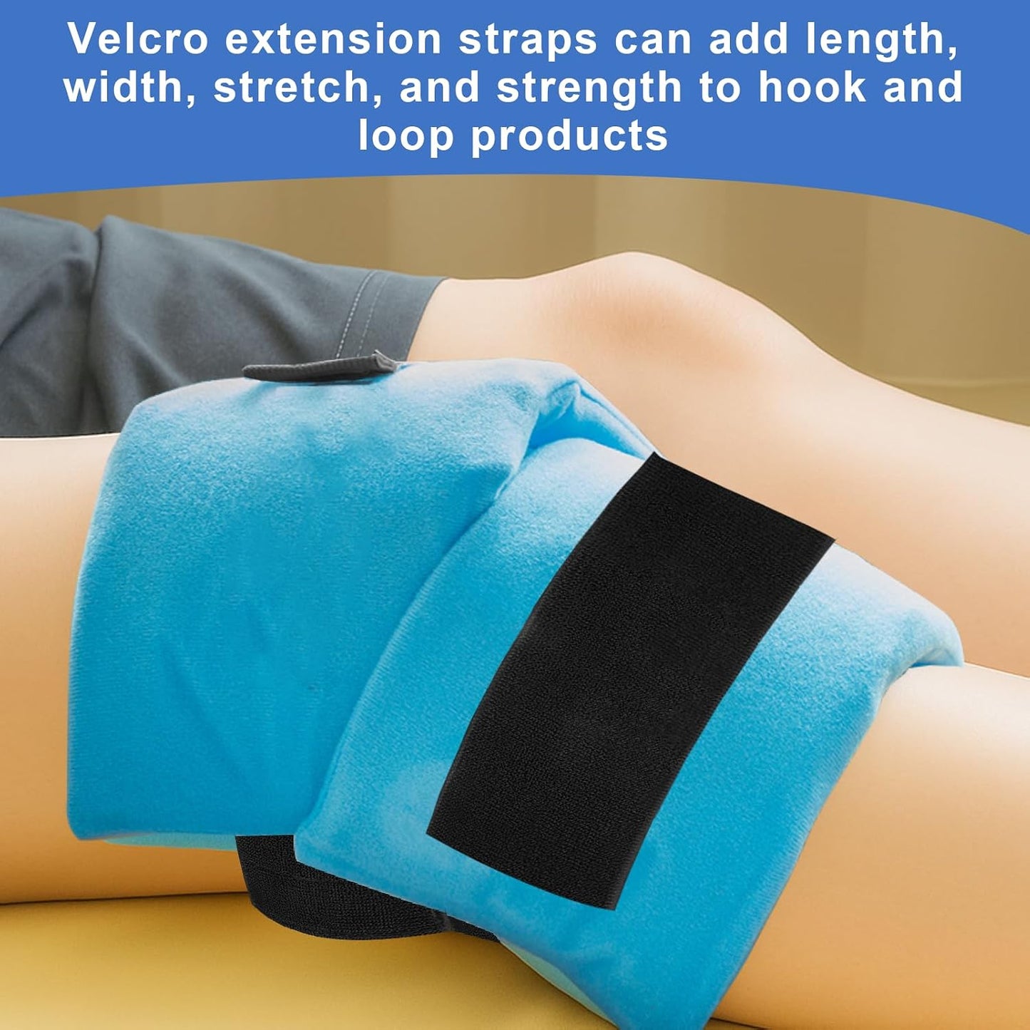 4 Pcs Extender Strap, Reusable Ice Belt, Adjustable Ice Pack Strap, Elastic Hook and Loop Extension Straps for Ice Pack Back, Knee, Ankle Braces, Vests, Wraps, and Belts, Multiple Uses, Black