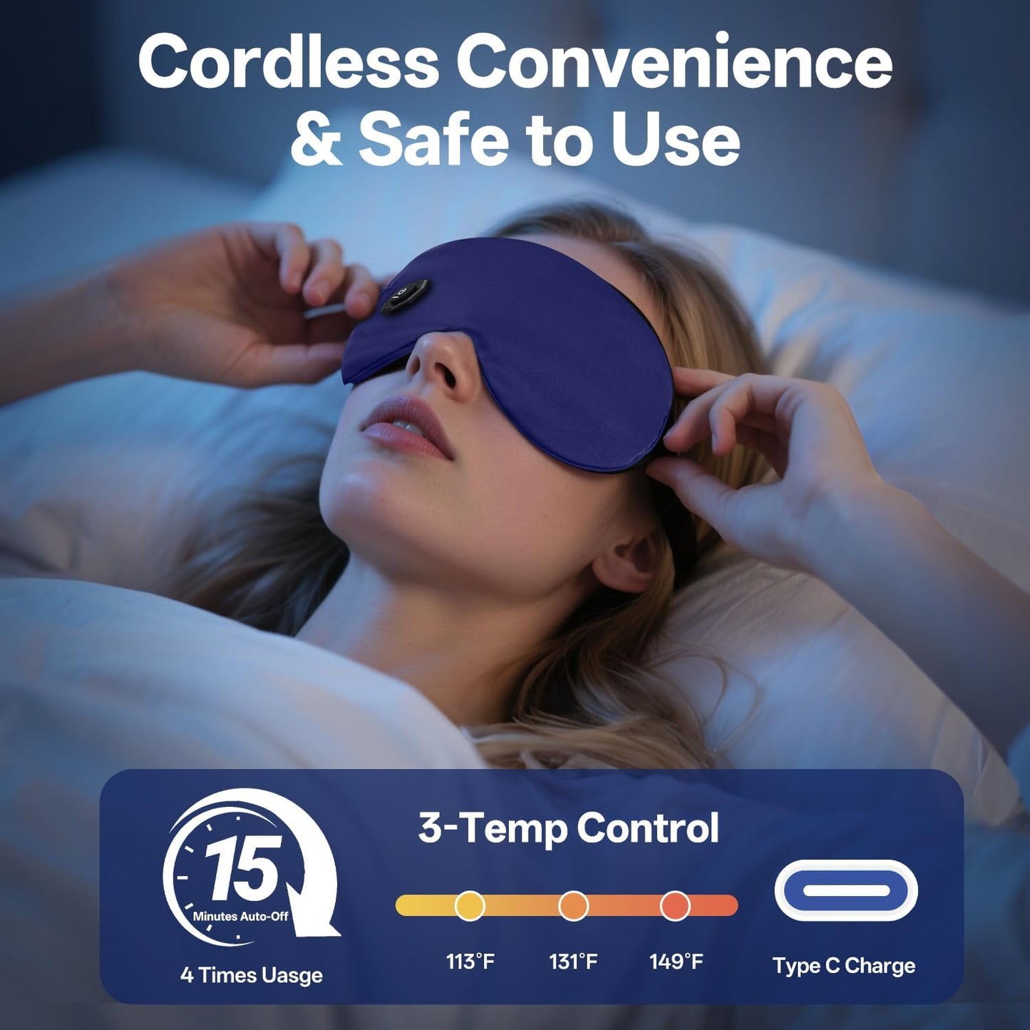 Cordless Heated Eye Mask for Dry Eyes,Electric Warm Compress for Fast Eye Relief Rechargeable USB Heat Relax Mask for Sleep
