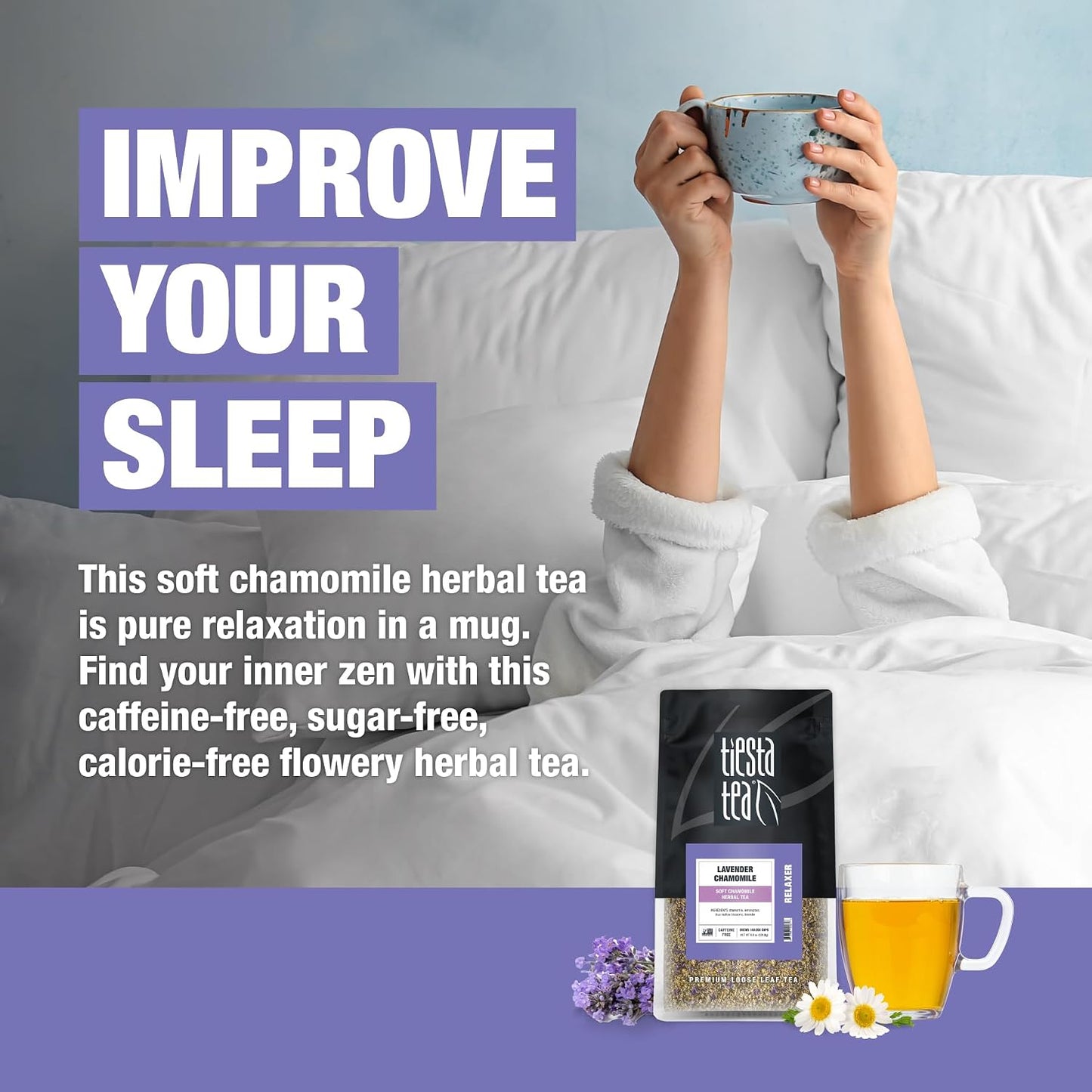 Tiesta Tea - Lavender Chamomile Herbal Tea, Loose Leaf, Calming Blend with Chamomile, Lavender, and Lemongrass, Caffeine-Free Herbal, Great for Hot or Iced, Resealable Pouch, 25 Cups, 0.9 Ounce