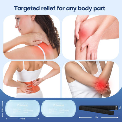Gel Ice Packs for Injuries Reusable 2 Packs Hot Cold Gel Wrap with Strap | for Pain Relief Swelling Shoulder Rotator Cuff Back Hip Ankle Knee C-Section & Postpartum Recovery,10x5.5 Inch, Pink