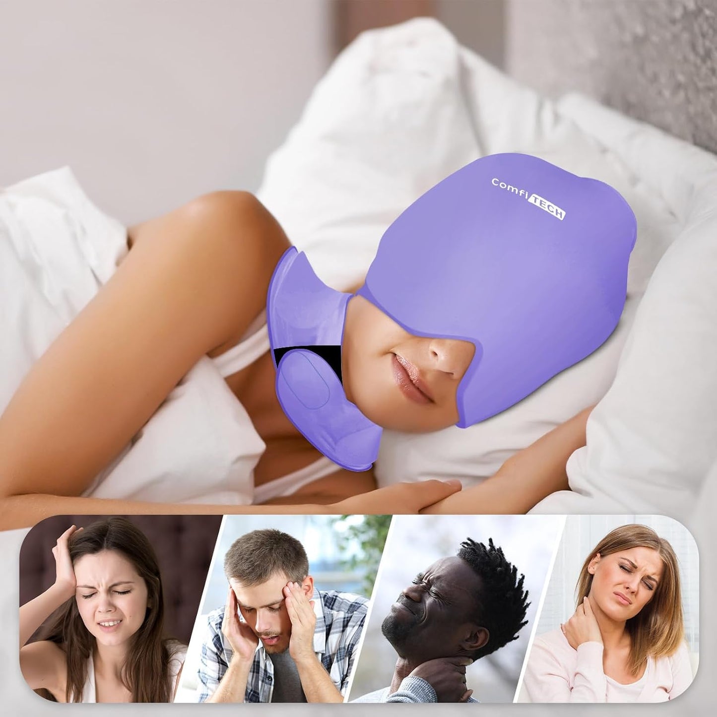 ComfiTECH Cold Cap and Neck Ice Pack Wrap Gel Combo, Care Package for Head and Cervical, Medium | Flexible after Frozen, Cold Cap & Cervical Cold Pack, Relieve Head & Eye, Stiff Neck, Office Tension, Sports Soreness