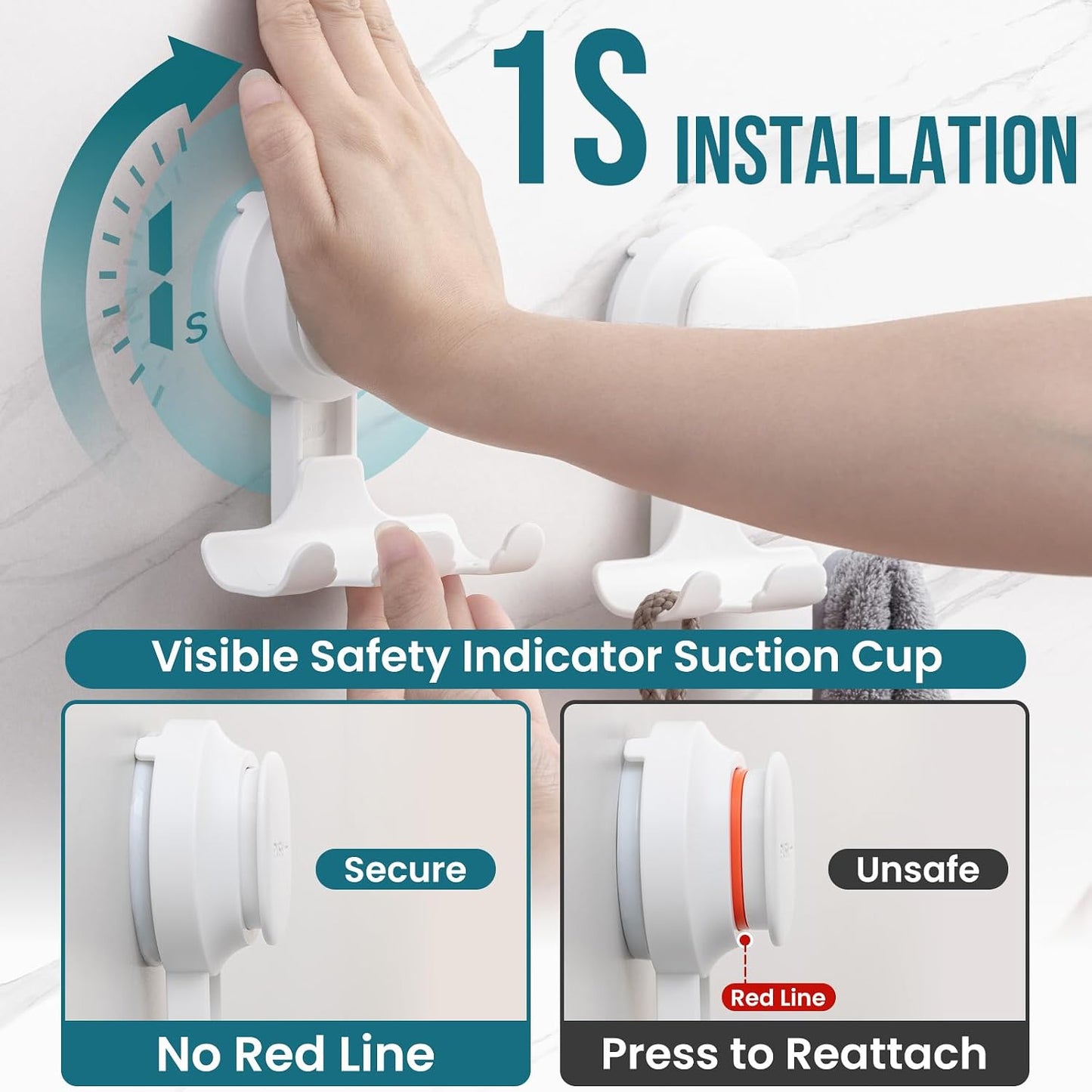 TAILI 2 Pack Upgraded Suction Cup Razor Holder for Shower Waterproof, Black | Visible Safety Indicator, Rust-Resistant Bathroom Organizer, No-Drill Glass Shower Wall Hook for Towel,Loofah,Razor,Squeegee