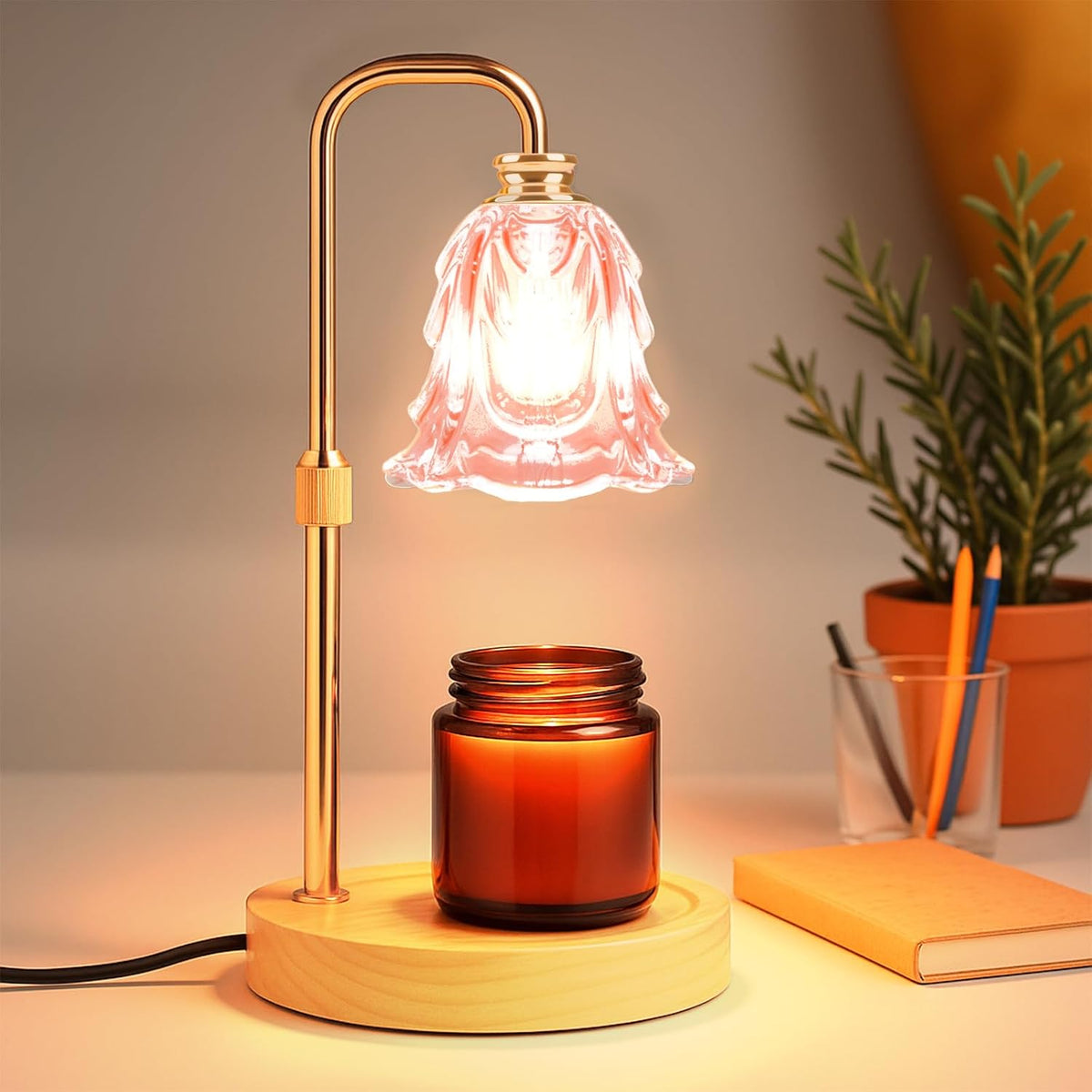 Candle Warmer Lamp with Timer and Dimmer, Electric Wax Warmers for Scented Candles with 5 Brightness Settings, Anti-Glare Lamp with Adjustable Height, Home Decor, Gift for Birthday, Valentines