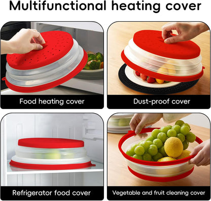 10.6“ Collapsible Microwave Splatter Cover for Food & Silicone Microwave Mat, Mat as Bowl Holder, Trivet, Pot Holders, Baking, Utensils Rest for Kitchen Counter, Dishwasher Safe (Grey)