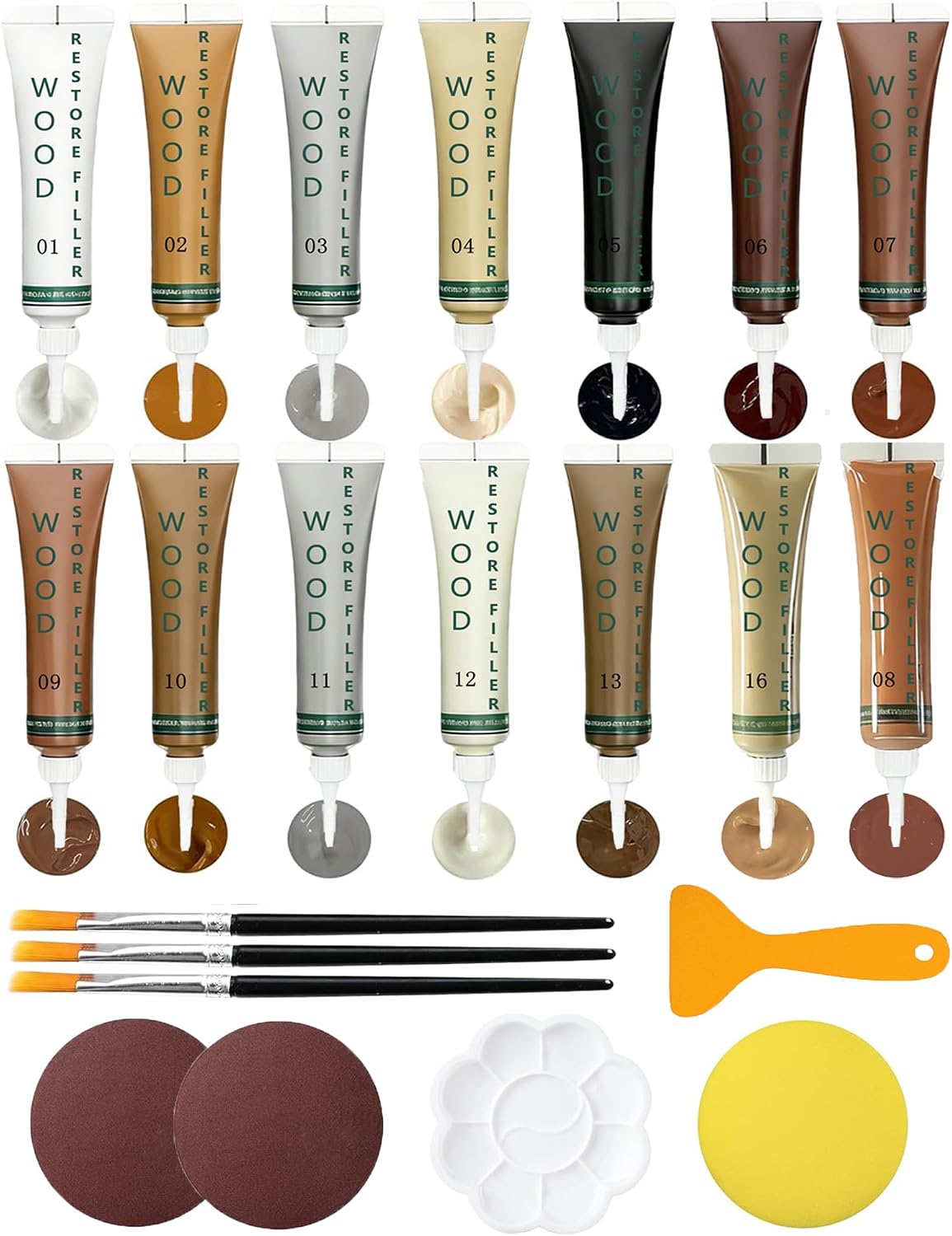 Wood Repair Kit - Scratch Repair Set of 21 - Wood Filler and Furniture Markers for Touching Up Hardwood Scratches, Holes, Cracks, Stains, Laminate Floor, Cabinets, and Tables