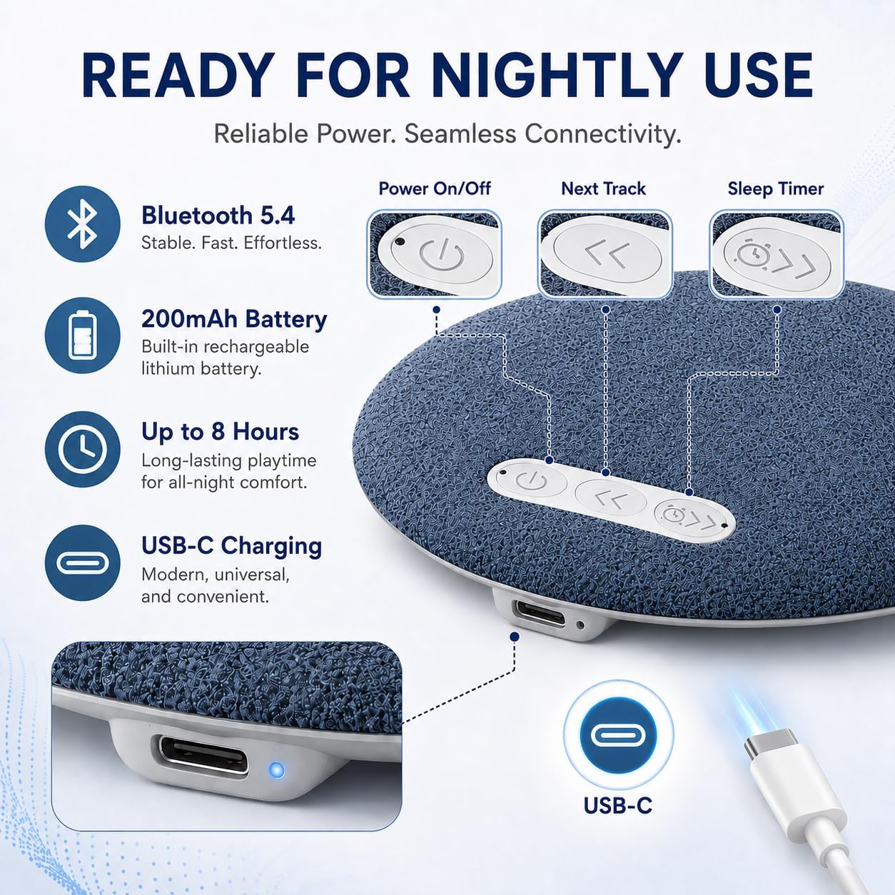 Pillow Speaker for Sleeping, 2026 Mini Bluetooth Pillow Speakers, Ultra-Thin Under Pillow Speaker with White Noise Machine Timer, Wireless Sleep Aid for Stereo Bass, Sleep Music