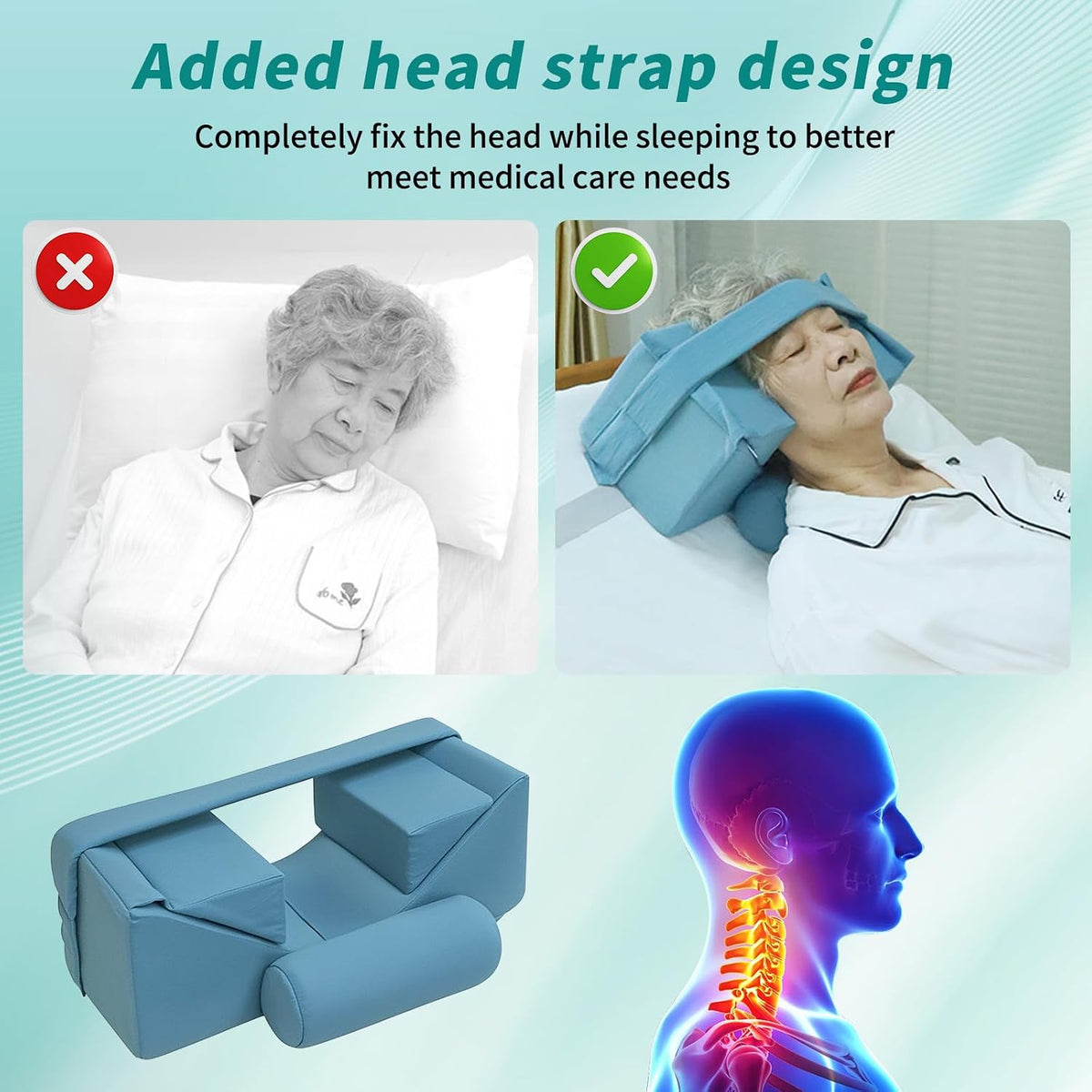Neck Stabilizer Head Positioning Pillow for Bedridden Patients and Elderly – Adjustable Pillow for High-back Wheelchair and Hospital Bed, Support Medical Head Positioner (Upgraded with Neck Support)