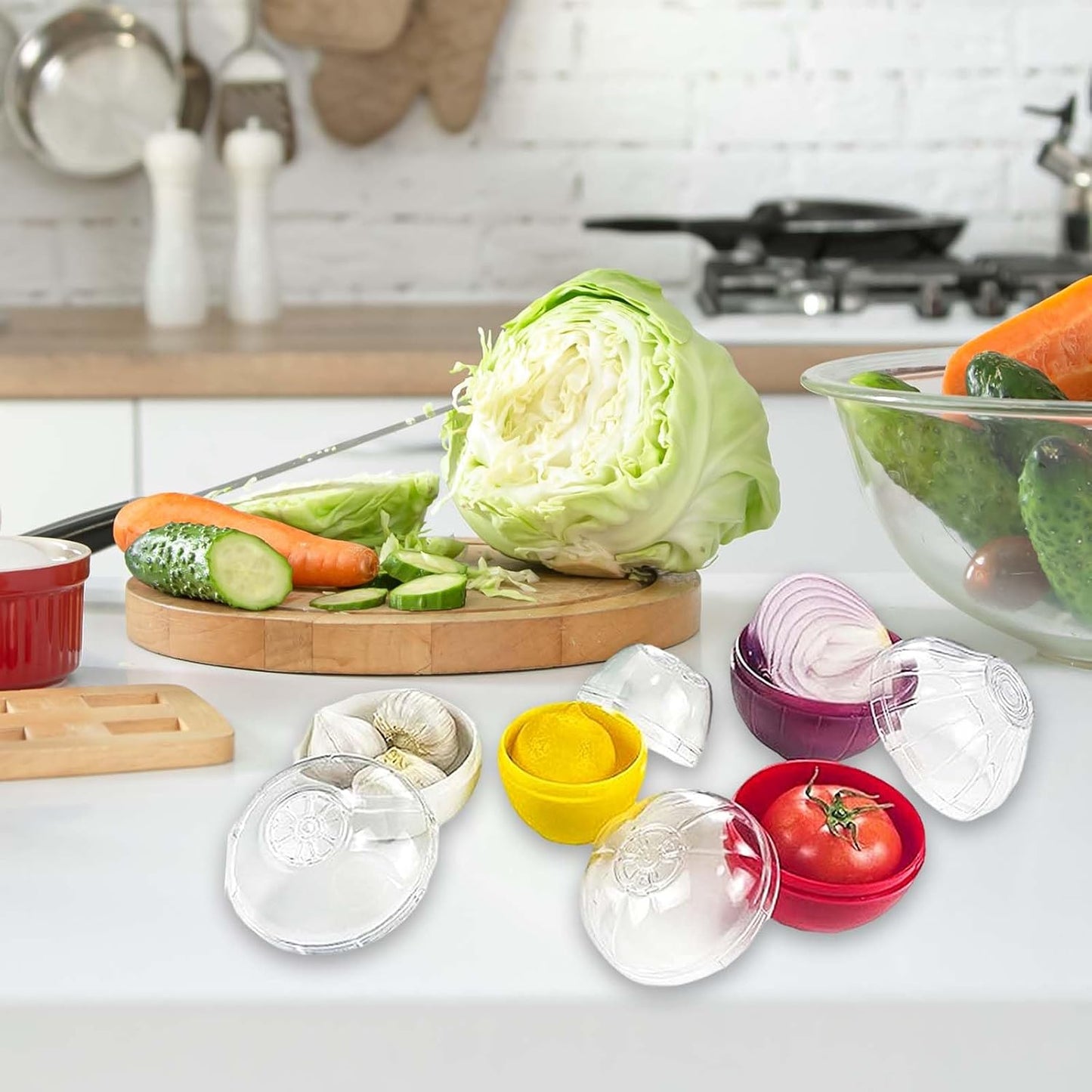 2PCS Tomato and Onion Storage Containers with Peeler, Freshness Keepers for Onion and Tomato, Ideal for Fridge Vegetable Crisper, Keeps Food Fresh Longer